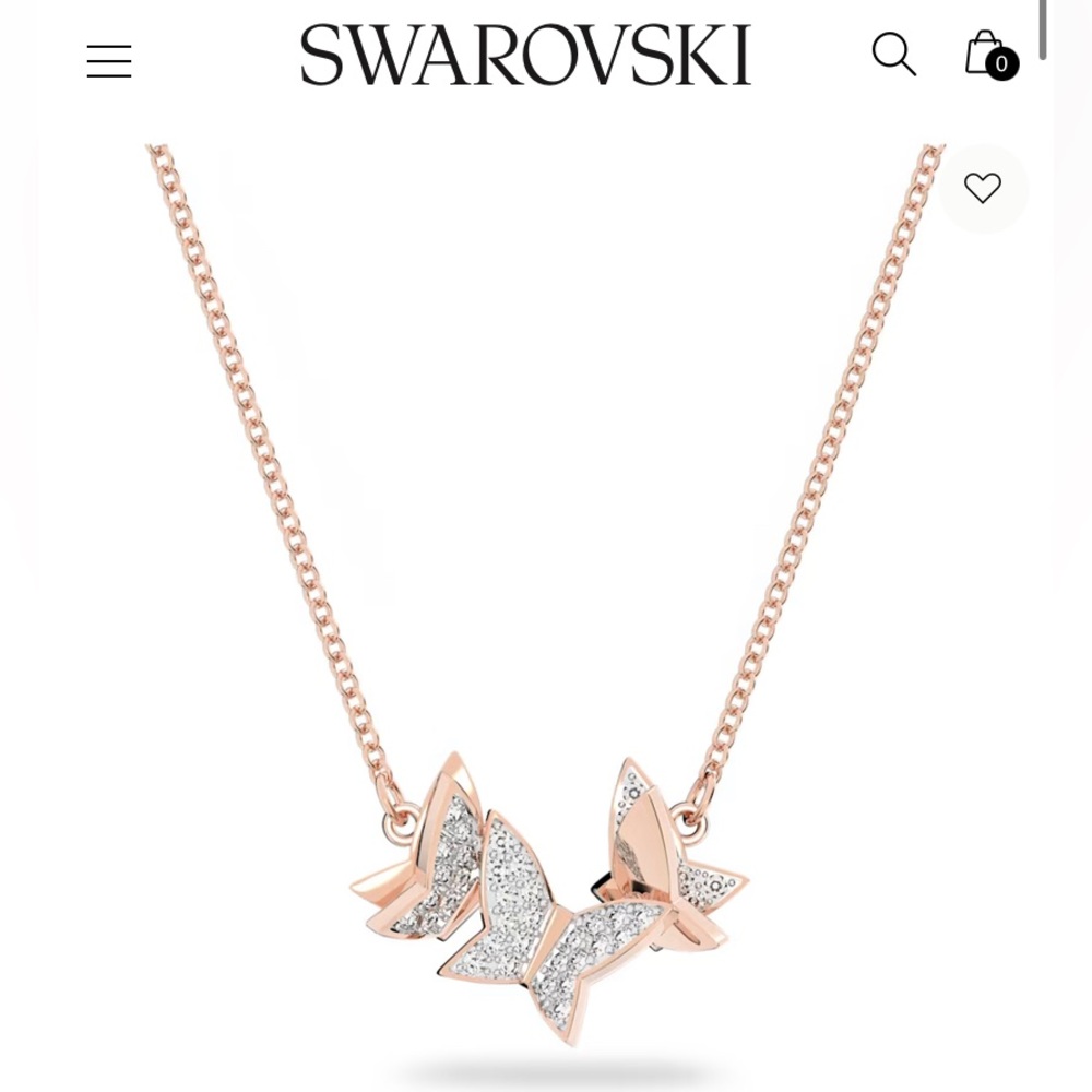 Brand new, never worn Lilia Swarovski rose gold tone plated butterfly necklace